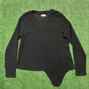 Madewell Shirt Women's Size L Black Long Sleeve Crew Neck Lightweight Stretch